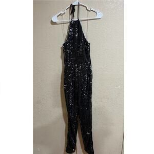 NWT House of CB Reia black white sequins halter jumpsuit